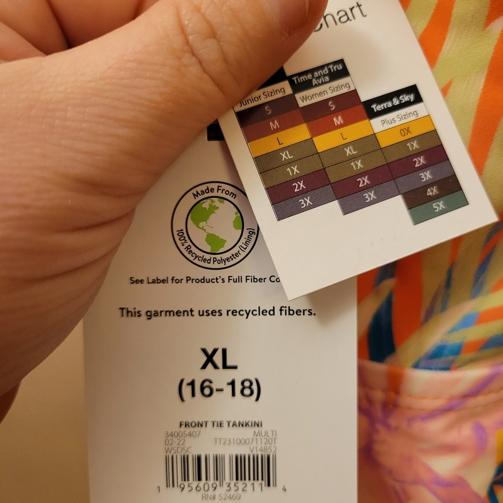 🛍(3 for $20)Time and Tru Front Tie Tankini Size XL (16-18) - Picture 4 of 5
